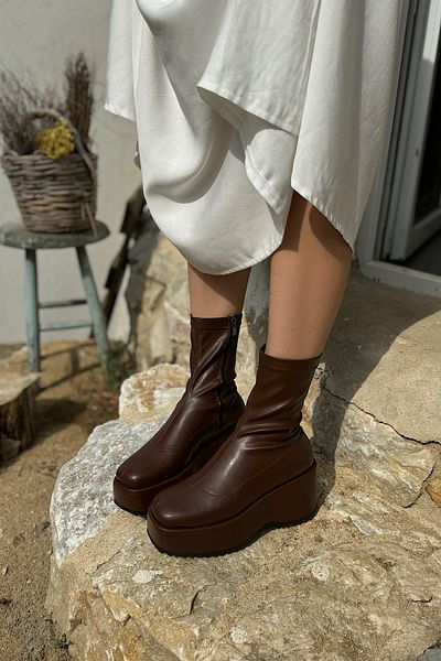 SHOEBELLAS Ghete de damă cu fermoar Stetch din piele maro amar Lucas