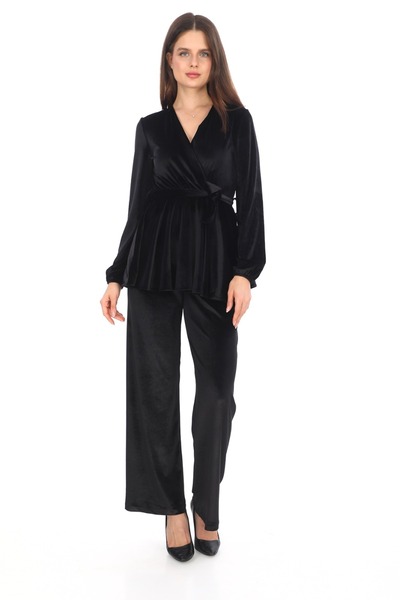 leela İkili Tasarım Kadife Takım Siyah