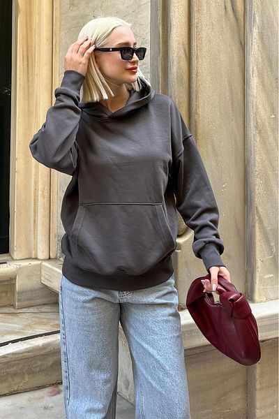 Madmext Mg2207 Model - Smoke Color Oversize Pocket Sweatshirt