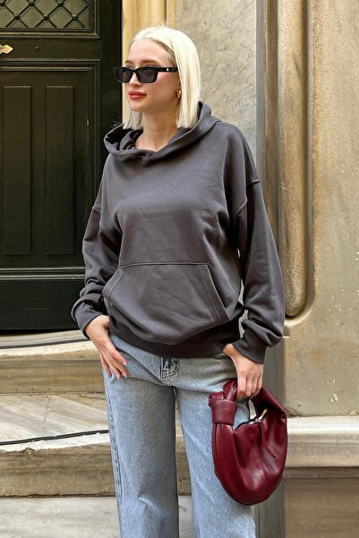 Madmext Mg2207 Model - Smoke Color Oversize Pocket Sweatshirt