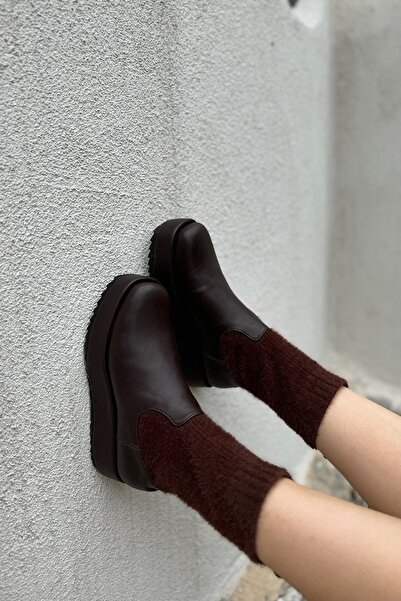 SHOEBELLAS Eldon Acı Kahve Triko Kadın Bot