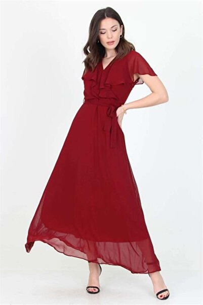 Dipmoda Ženska nova sezonska Kruvaze izrez duga šifonska haljina sa vezanim d...