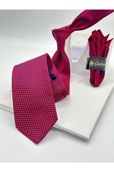 Gutiero Classic Tie with Red Patterned Handkerchief