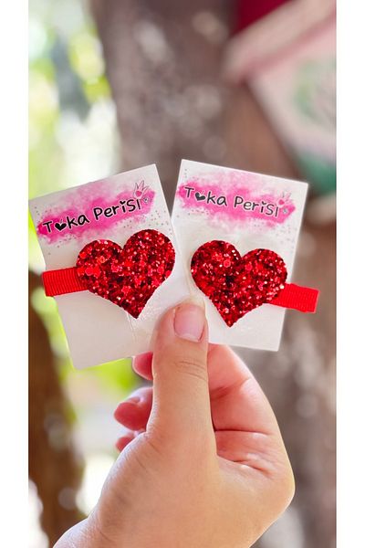 Toka Perisi Baby Red Glitter Sparkling Heart Clip Buckle
