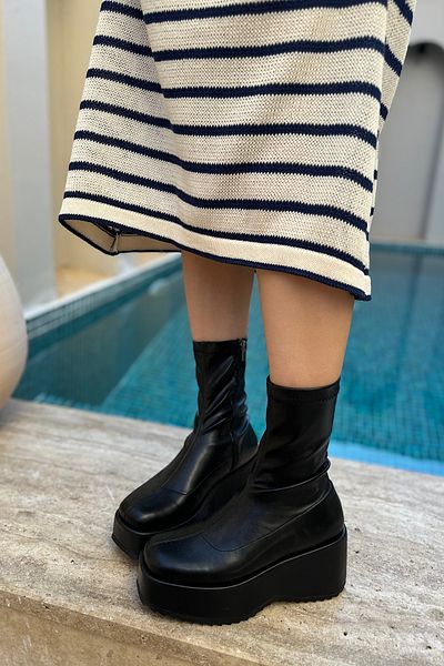 SHOEBELLAS Lucas Μαύρες Δερμάτινες Γυναικείες Μπότες με φερμουάρ