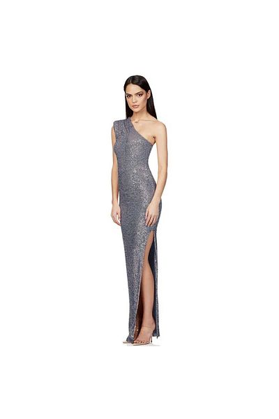 MODAS One Shoulder Slip Neck Long Slit Evening Dress