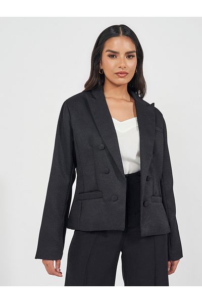 Styli Regular Fit Short Length Double Breasted Tweed Blazer