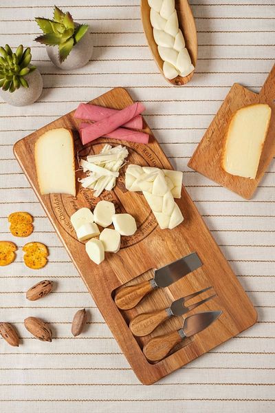 AVANTAGE HOME Mio - Acacia 4 Piece Cheese Presentation Board Set with 3 Blades
