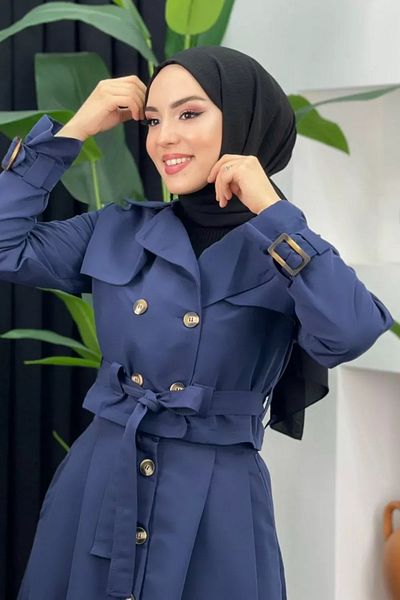 Swana Navy Blue Women's Double Trench Skirt Set