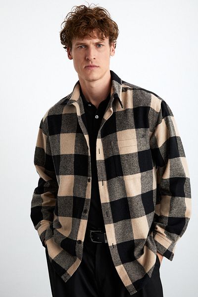 GRIMELANGE Wıldy Men's Cotton-Polyester Shirt Collar Relaxed Lumberjack Beige Shirt