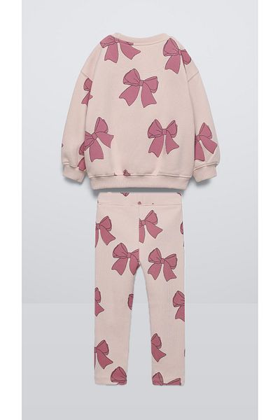 Ladin Store New Season Κοριτσίστικο φούτερ με στάμπα με βαμβακερή κορδέλα και κολάν με ραβδώσεις