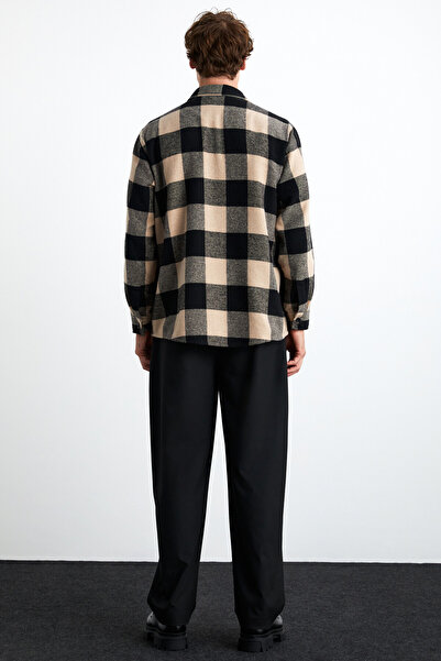 GRIMELANGE Wıldy Erkek Pamuk-polyester Gömlek Yaka Relaxed Oduncu Bej Gömlek