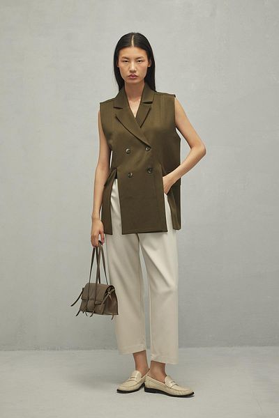 Fahhar Khaki Women's Vest - Slit Detail