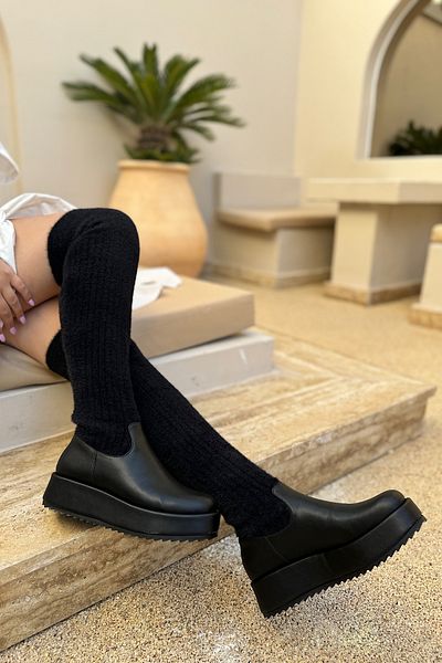SHOEBELLAS Glenn Black Knitwear Γυναικείες Μπότες