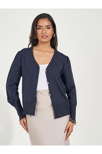 Styli Regular Fit Buttoned Cardigan with Volume Sleeves