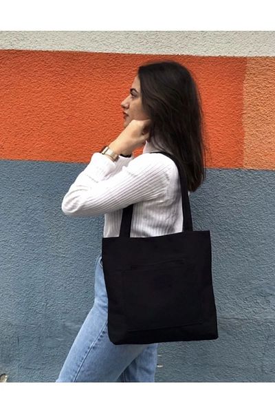 YUNUSOĞLU HOME Black Canvas Fabric Tote Bag