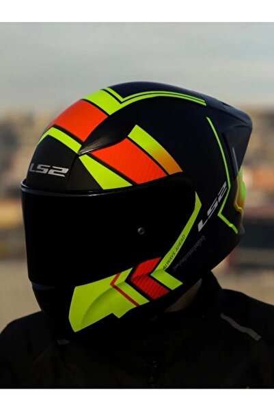 LS2 RAPID 2 RACE EXTRA MAT NEON SARI-NAVY MAVİ KASK+SPOILER+SİYAH CAM
