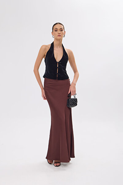 Mozto Larissa Brown Maxi Satin Skirt