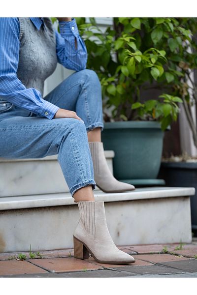 Afilli Cizme de cowboy occidentale elegante, cu cataramă, cu toc scurt, elastic, cu vârf ascuțit, piele de căprioară, pantofi