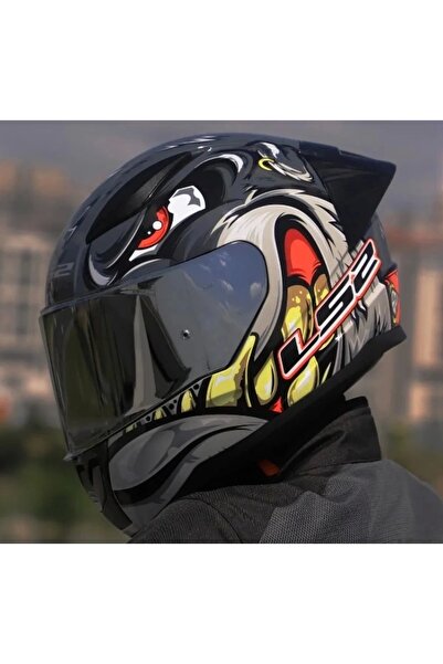 LS2 RRAPID 2 RACE SPOX GRİ-KIRMIZI KASK(SİYAH+ŞEFFAF CAM+SPOILER)