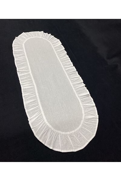 LILYUM 100% Βαμβάκι Ακατέργαστο Λινό Βολάν Οβάλ Runner 30x80 cm