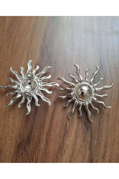 Beyna Special Design Sun Model Silver Plated Metal Button 4 cm 1 Pack 3 Pieces