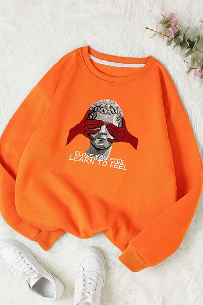 Moda Glo Hanorac unisex din bumbac cu imprimeu Learn To Feel