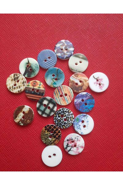 Beyna 1.5 cm Two Holes Patterned Polyester Button - Mixed Color 10 Pieces