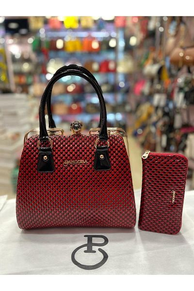 Pandora Bags Red Honeycomb Patterned Scholarship Bag and Wallet Set