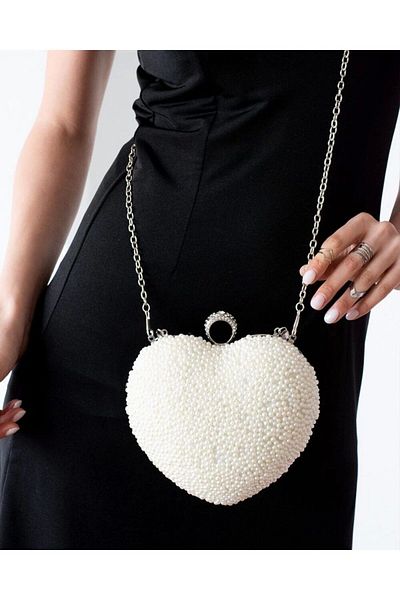 Glemix Rochie de seara clutch cu inele cu margele albe - Geanta portofoliu