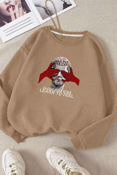 Moda Glo Unisex Βαμβακερό φούτερ με στάμπα Learn To Feel