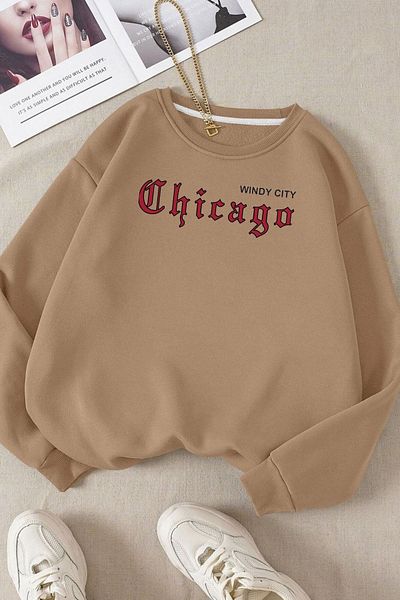 Moda Glo Βαμβακερό φούτερ με στάμπα Windy City με λαιμόκοψη