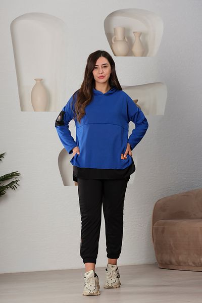 Devesta Moda Hooded Embroidered Lycra Comfortable Daily Top and Bottom Set Tracksuit