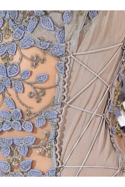Styli Leaf Applique Lace Up Side Detail Mesh Bodysuit