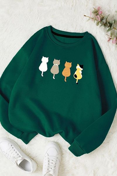 Moda Glo Βαμβακερό φούτερ με στάμπα Unisex Cats