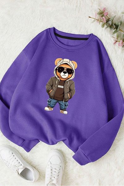 Moda Glo Βαμβακερό φούτερ με στάμπα Bruh Bear με λαιμόκοψη