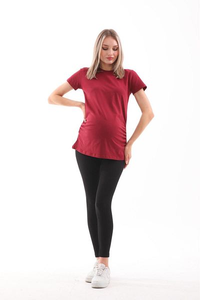 BIG LESSON Maternity Burgundy Crew Neck Short Sleeve 100% Cotton T-Shirt