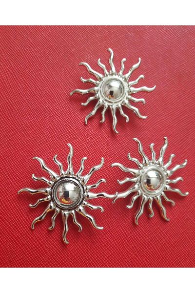 Beyna Special Design Sun Model Silver Plated Metal Button 4 cm 1 Pack 3 Pieces