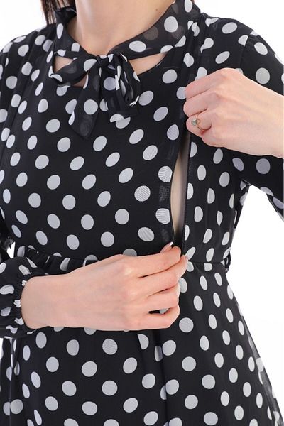 BIG LESSON Rochie maxi hijab din șifon neagră - fermoar ascuns, secțiune de iarnă pentru alăptare, șireturi în talie, buline