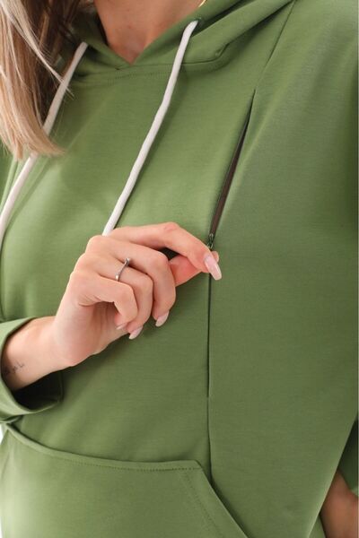 BIG LESSON Hamile Emzirme Detaylı Fermuarlı Oversized Esnek Ayarlanabilir Karın Bantlı Çağla Eşofman Takımı