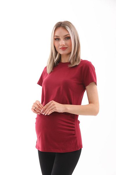 BIG LESSON Maternity Burgundy Crew Neck Short Sleeve 100% Cotton T-Shirt