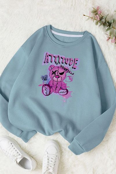 Moda Glo Hanorac din bumbac cu decolteu rotund cu imprimeu Attitude unisex