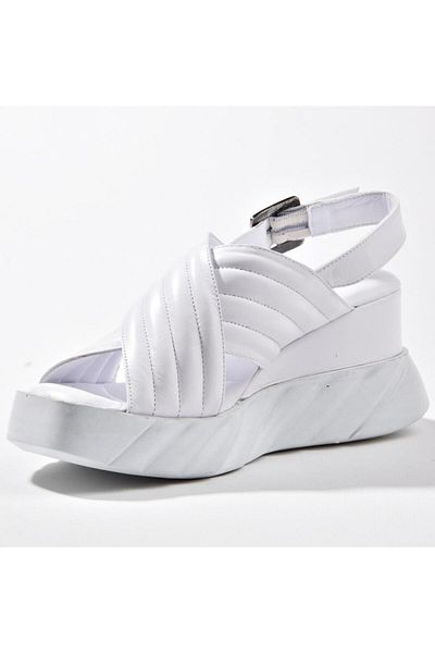 NISH N2464 Pantofi de vară de damă - piele naturală, talpă înaltă cu pană