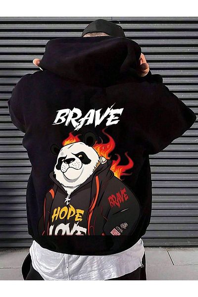 Moda Glo Hanorac unisex cu imprimeu panda scris Brave