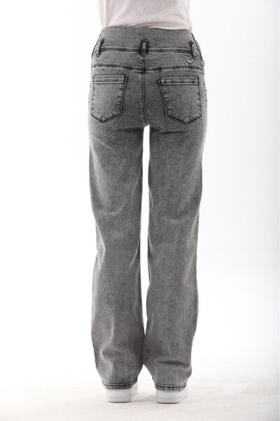 BIG LESSON Hamile Esnek Karın Bantlı Beli Ayarlanabilir Geniş Paça Kot Pantolon Mavi