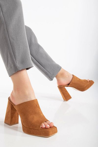GULT Women's High Heel Slippers Cowhide Suede Tan