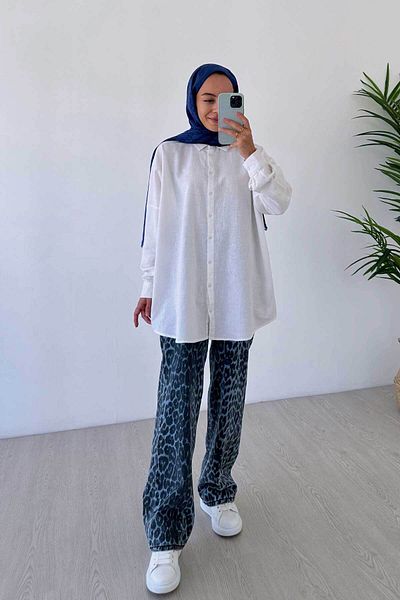 Ka Hijab Cămașă albă oversize din in Hijab