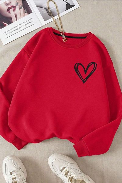 Moda Glo Unisex Heart Printed Crew Neck Cotton Sweatshirt
