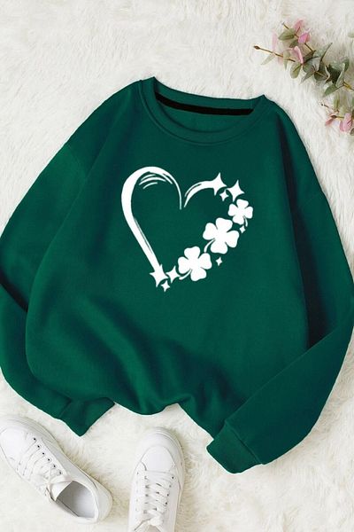 Moda Glo Hanorac oversize din bumbac cu decolteu rotund cu imprimeu inimă