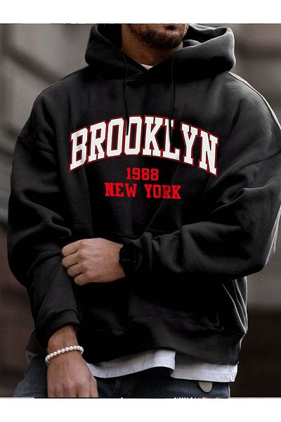 Moda Glo Imprimat Brooklyn 1898 - Hanorac oversize unisex Baby Blue